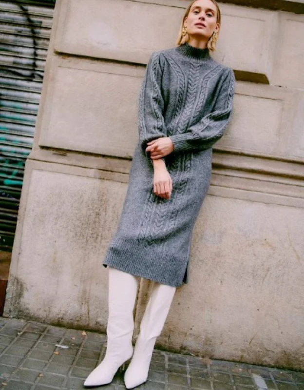 high-low midi dressesB Young Mania Cable Knit Dress MID GREY MELANGE