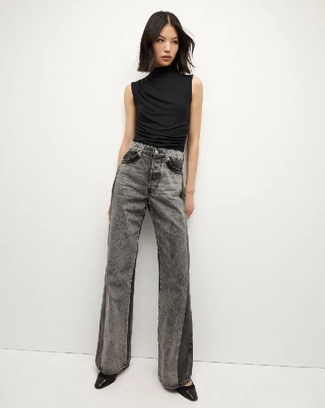 women's denim jeans with patchesTaylor Two-Tone Wide-Leg Jean