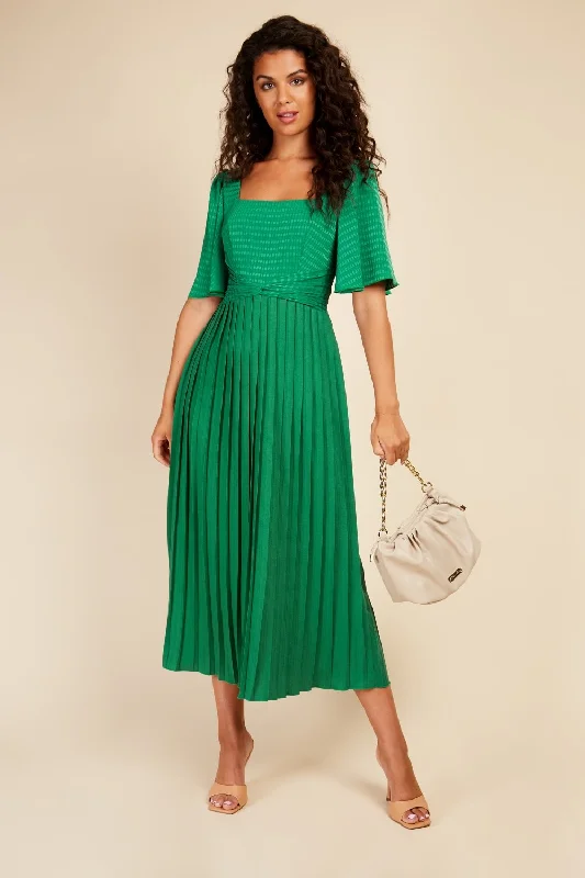 mid-length midi dressesLittle Mistress Green Check and Pleated Hem Midaxi Dress