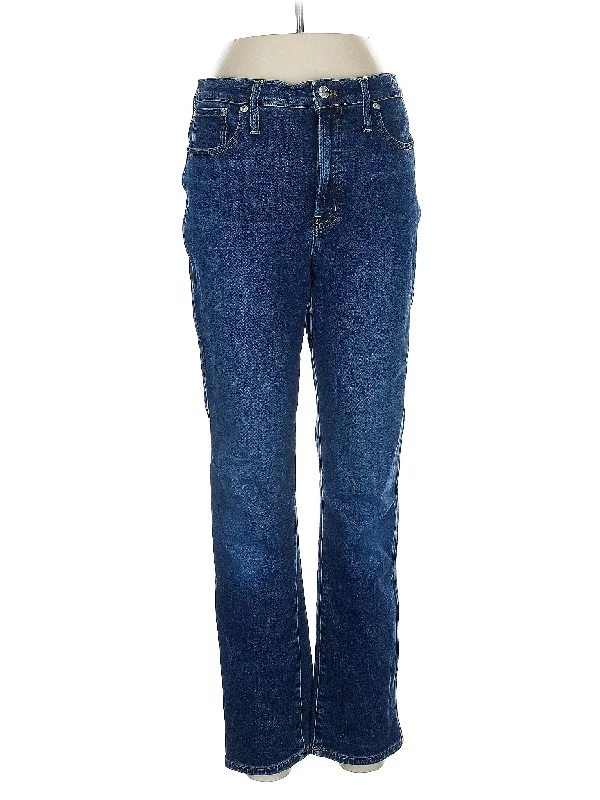 women's elastic waist denim jeansMid-Rise Straight-leg Jeans in Medium Wash