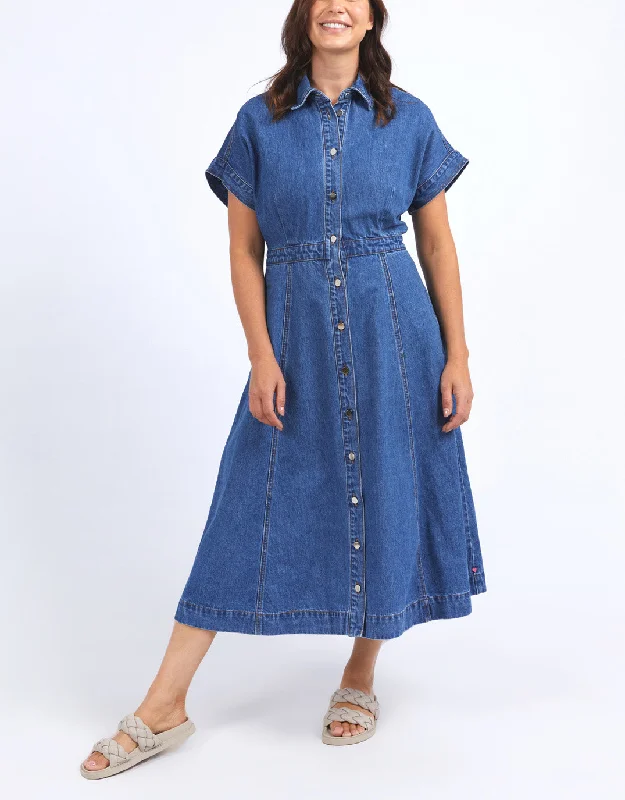 fitted midi dressesAimee Denim Dress - Mid Blue Wash