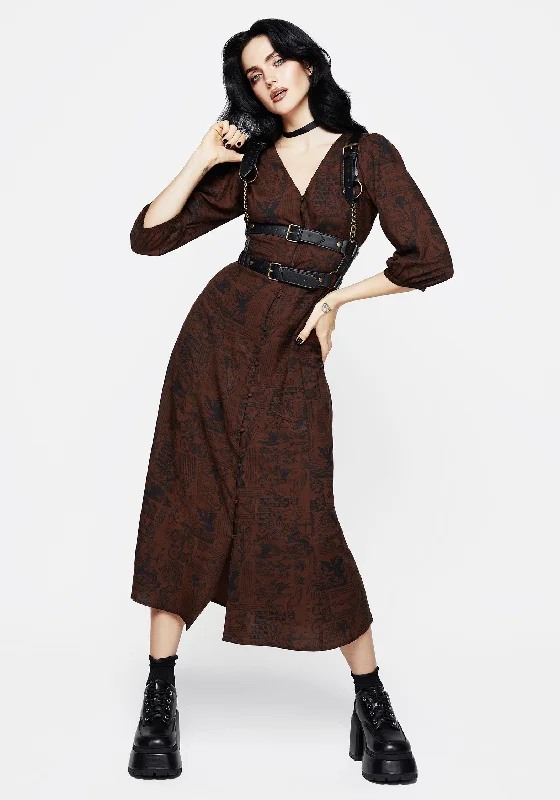 casual midi dressesDaemonologie Woodcut Print Button Up Midaxi Dress