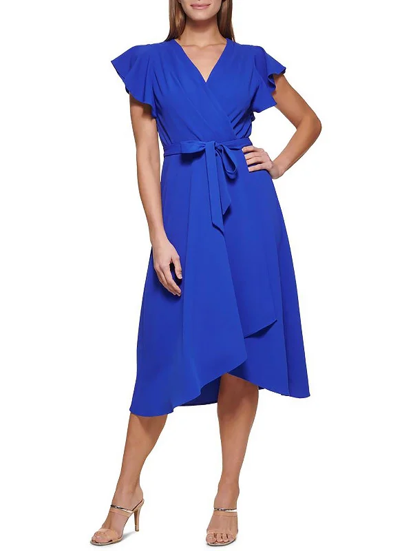 midi pencil dressesWomens V-Neck Mid-Calf Wrap Dress