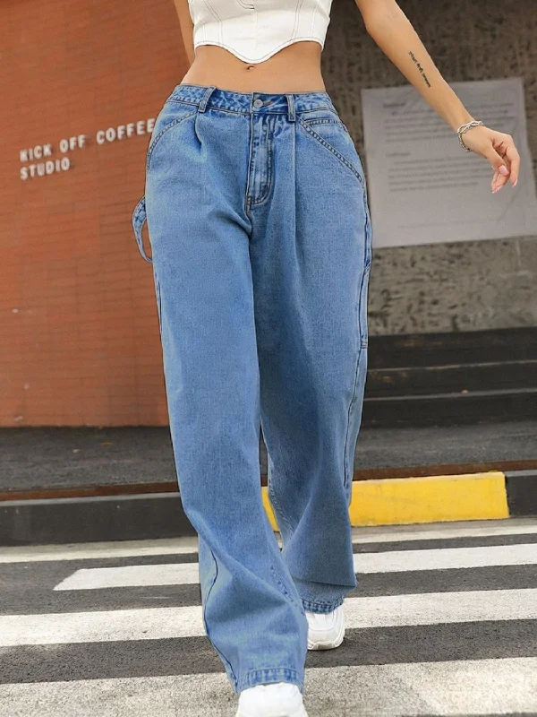 women's denim jeans for apple-shaped bodiesWide Leg Jeans with Pockets