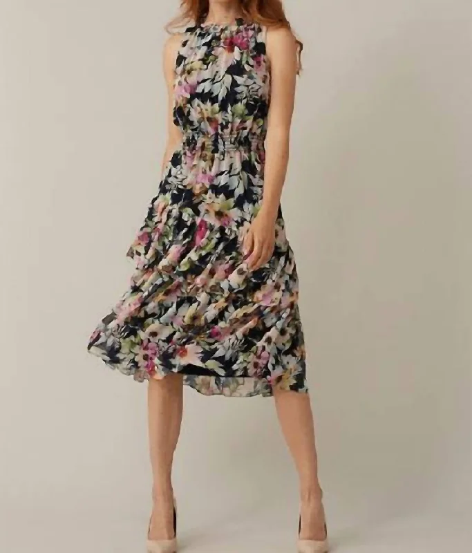 wrap-around midi dressesFloral Sleeveless Dress In Midnight Blue/multi