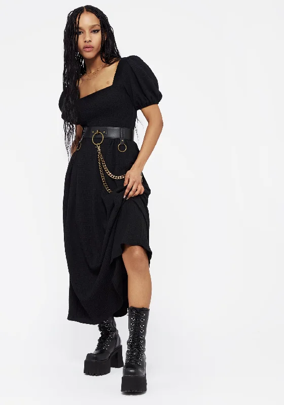 midi dresses with sheer sleevesCarmine Midaxi Smock Dress - Black