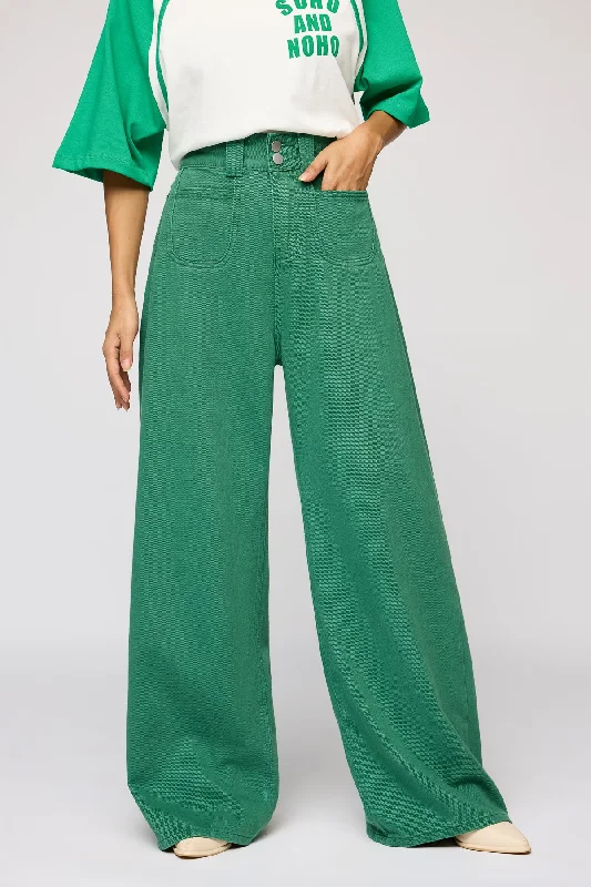 women's denim jeans with functional pocketsVerdant Green Denim Korean Pants