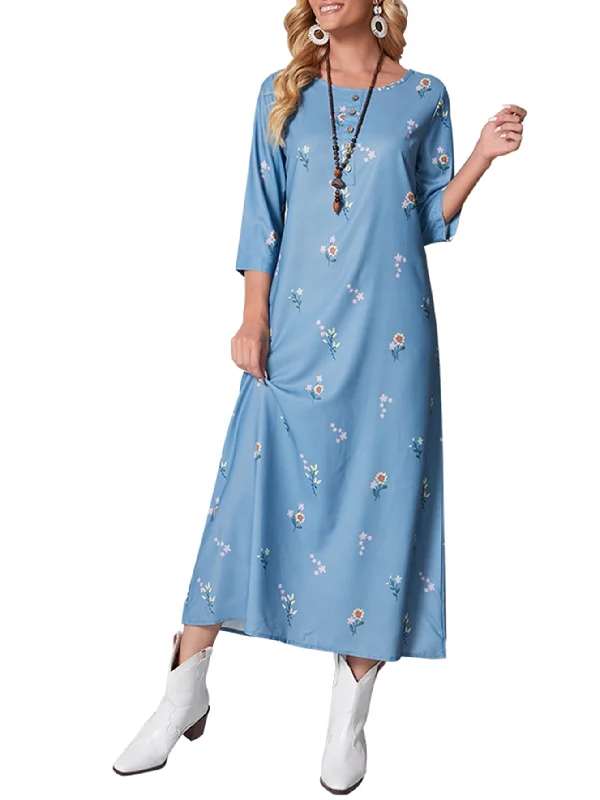 midi dresses without sleevesKittenAlarm - Floral Printing Middle Sleeve Dress