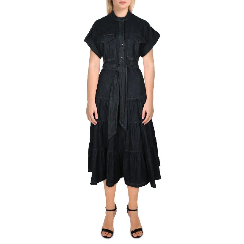 simple yet stylish midi dressesWomens Cotton Mid Calf Shirtdress