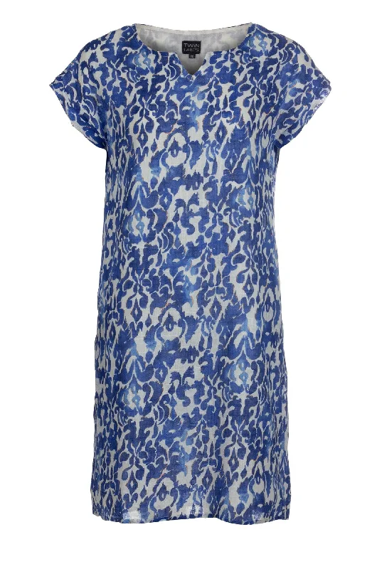 women's midi dressesPrinted Cotton Dress | Mid Blue Aztec | 6278A1