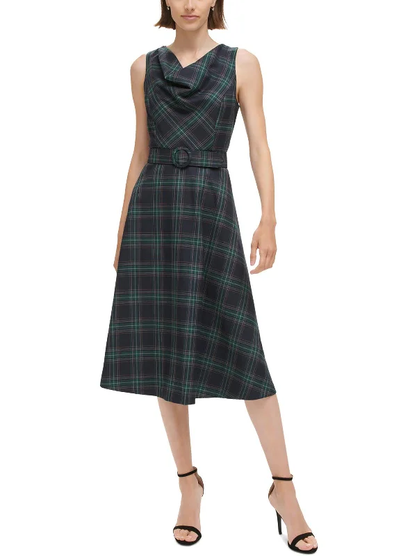 midi shift dressesWomens Plaid Mid Calf Shift Dress