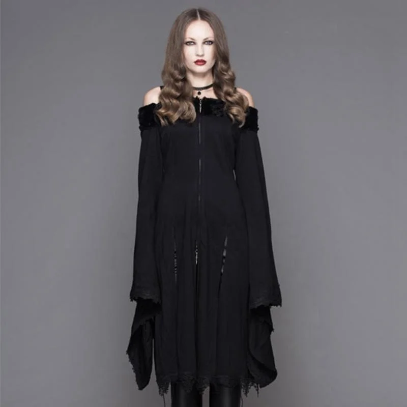 lightweight chiffon midi dressesWomen's Bertha Neck Goth Middy Dress