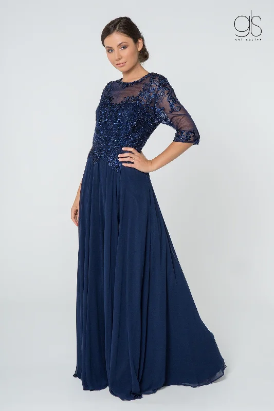 midi dresses for autumnLong Embroidered Dress with Mid-Sleeves by Elizabeth K GL2812