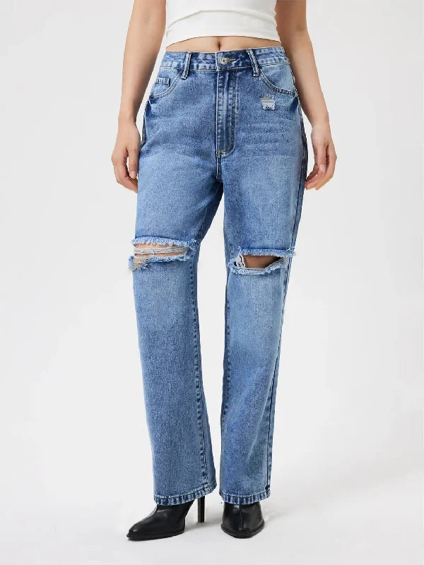 women's bootcut denim jeansDistressed Jeans with Pockets