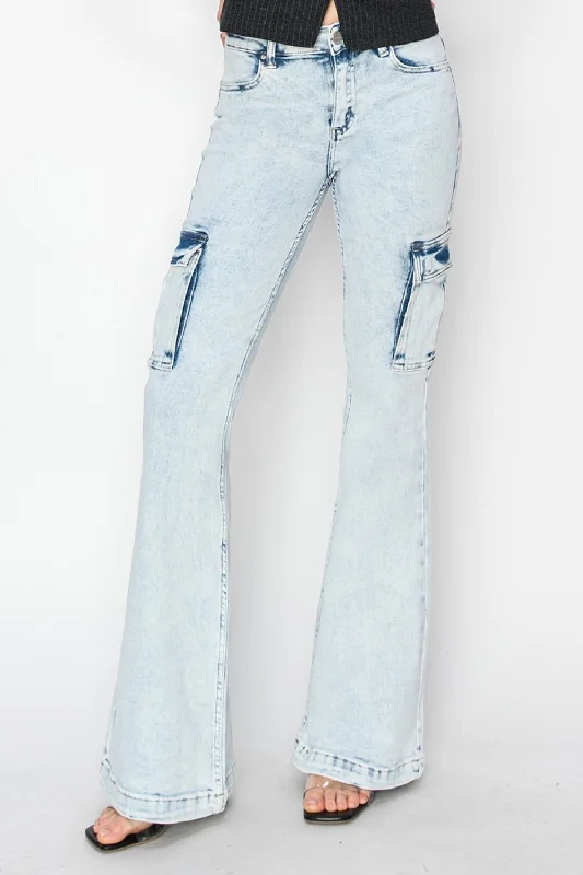 women's denim jeans with animal printsRISEN Full Size High Rise Cargo Flare Jeans