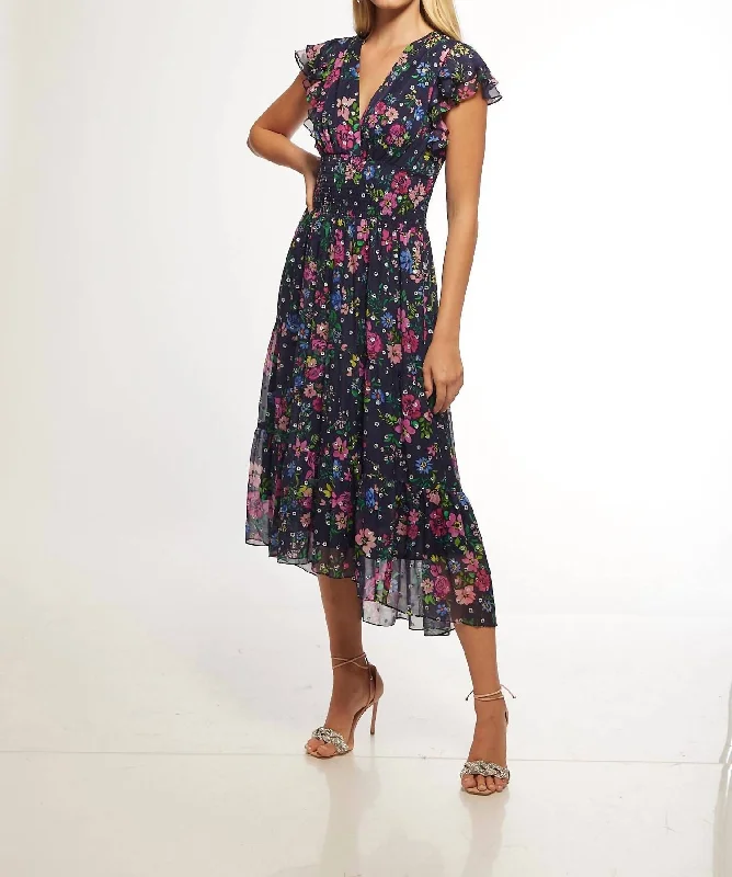 breathable midi dressesMidnight Neal Dress In Navy/fuchsia Multi