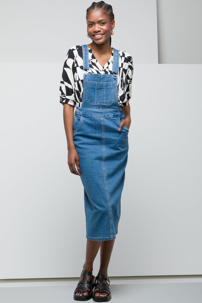 cotton midi dressesDenim Dungaree Dress Mid Blue