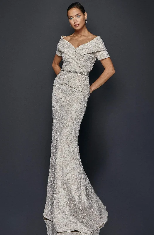 Formal Dress for Church WeddingsTerani Couture - 1921M0727 Off-Shoulder V-Neck Mother of the Groom Sheath Gown