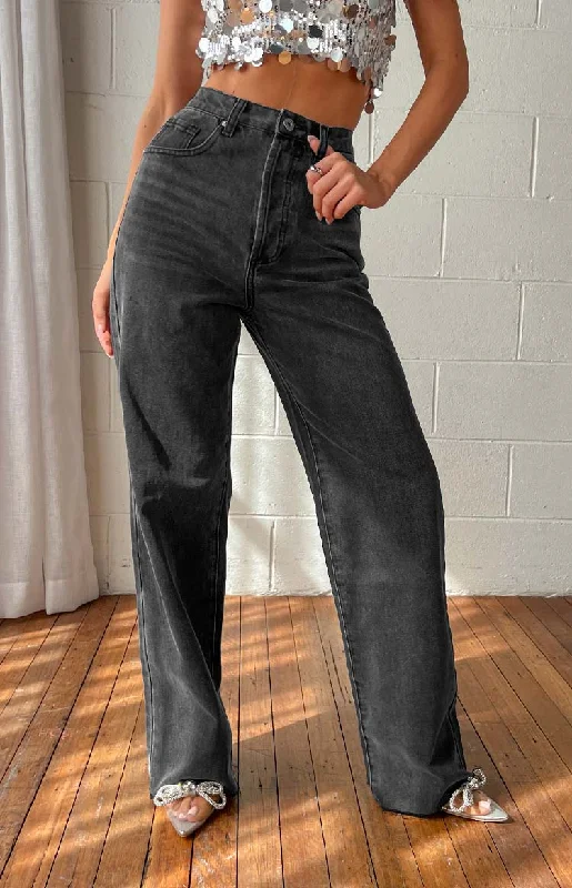 women's grey denim jeansEssie Black Straight Leg Jeans