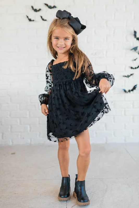 stretch midi dressesKid's Midnight Moon Smocked Overlay Girl's Dress FINAL SALE