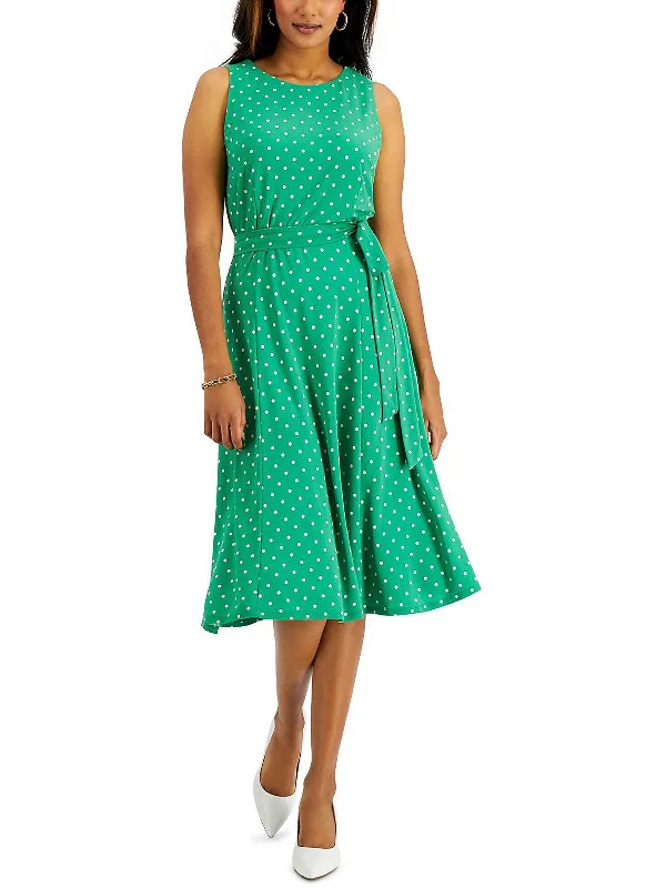 midi dresses for workWomens Polka Dot Mid Calf Fit & Flare Dress