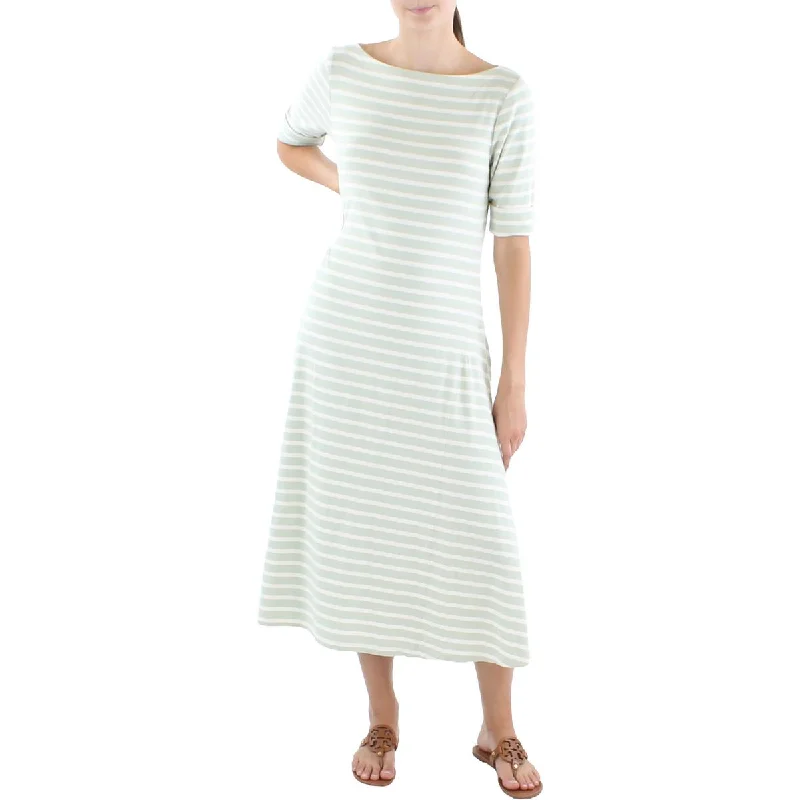 midi dresses with sheer sleevesWomens Striped Mid Calf Shirtdress