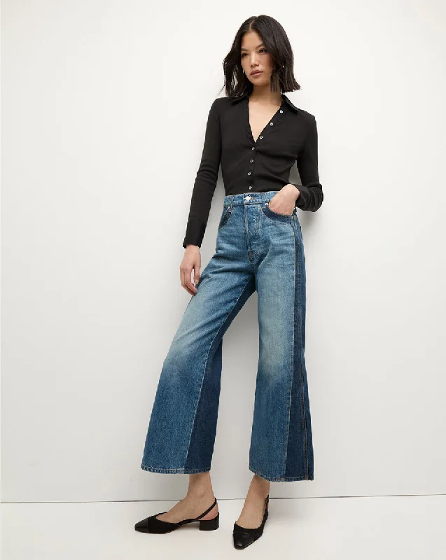 women's denim jeans with rhinestonesTaylor Two-Tone Cropped Wide-Leg Jean