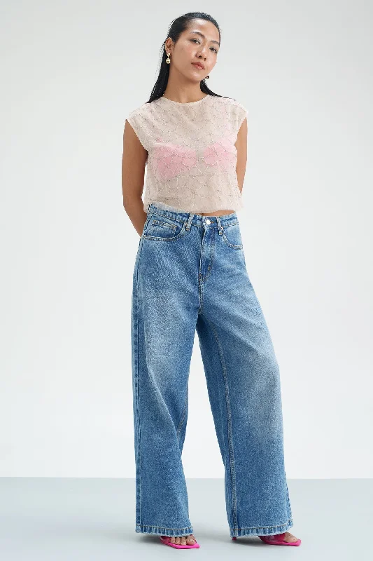 women's denim jeans with elastic waistbandsBlue Muse Wide Cropped Jeans