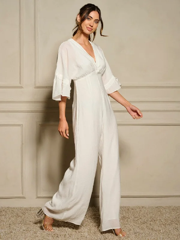 women's jumpsuits for runningWOMEN'S SHORT SLEEVE V-NECK RUFFLE WIDE LEG JUMPSUIT