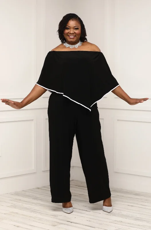 women's jumpsuits for dancingMSK Plus Size Womens Off Shoulder Trimmed Overlay Jumpsuit