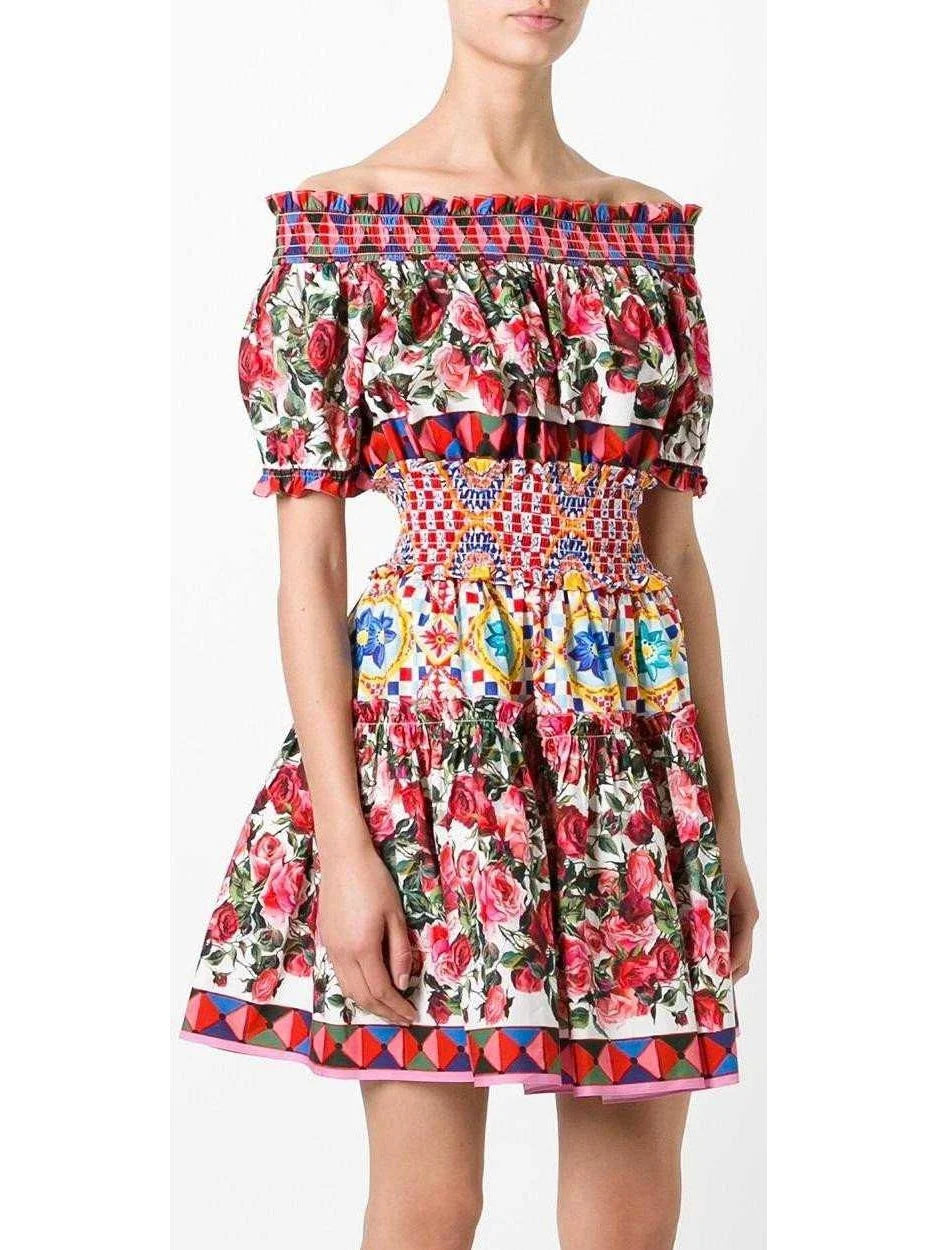 cute and flirty Mimi dresses for a playful touchMambo Print Peasant Off-Shoulder Mini Dress