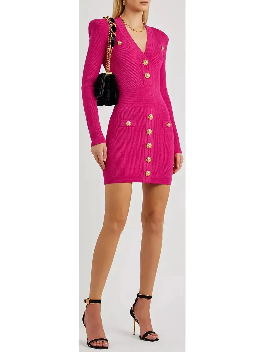 cute mini Mimi dresses for casual looksFuchsia Ribbed Stretch-Knit Mini Dress