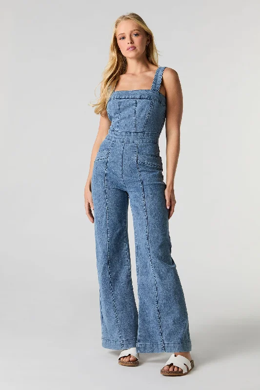 women's jumpsuits with pocketsDenim Wide Leg Jumpsuit