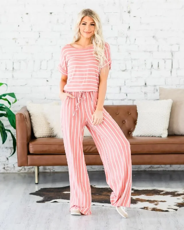 women's jumpsuits for plus-size figuresStripe Short Sleeve Jumpsuit-Ash Rose