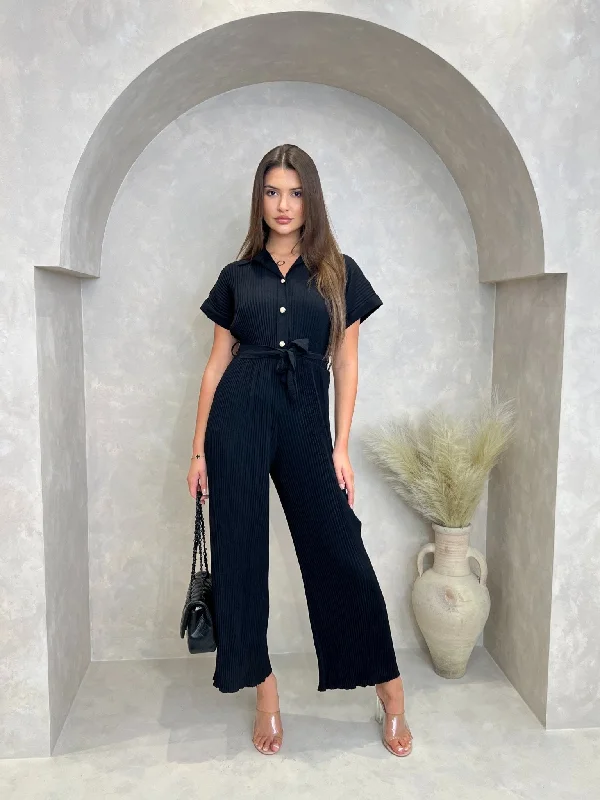 women's jumpsuits for moisture-wicking materialsRibbed Effect Belted Jumpsuit