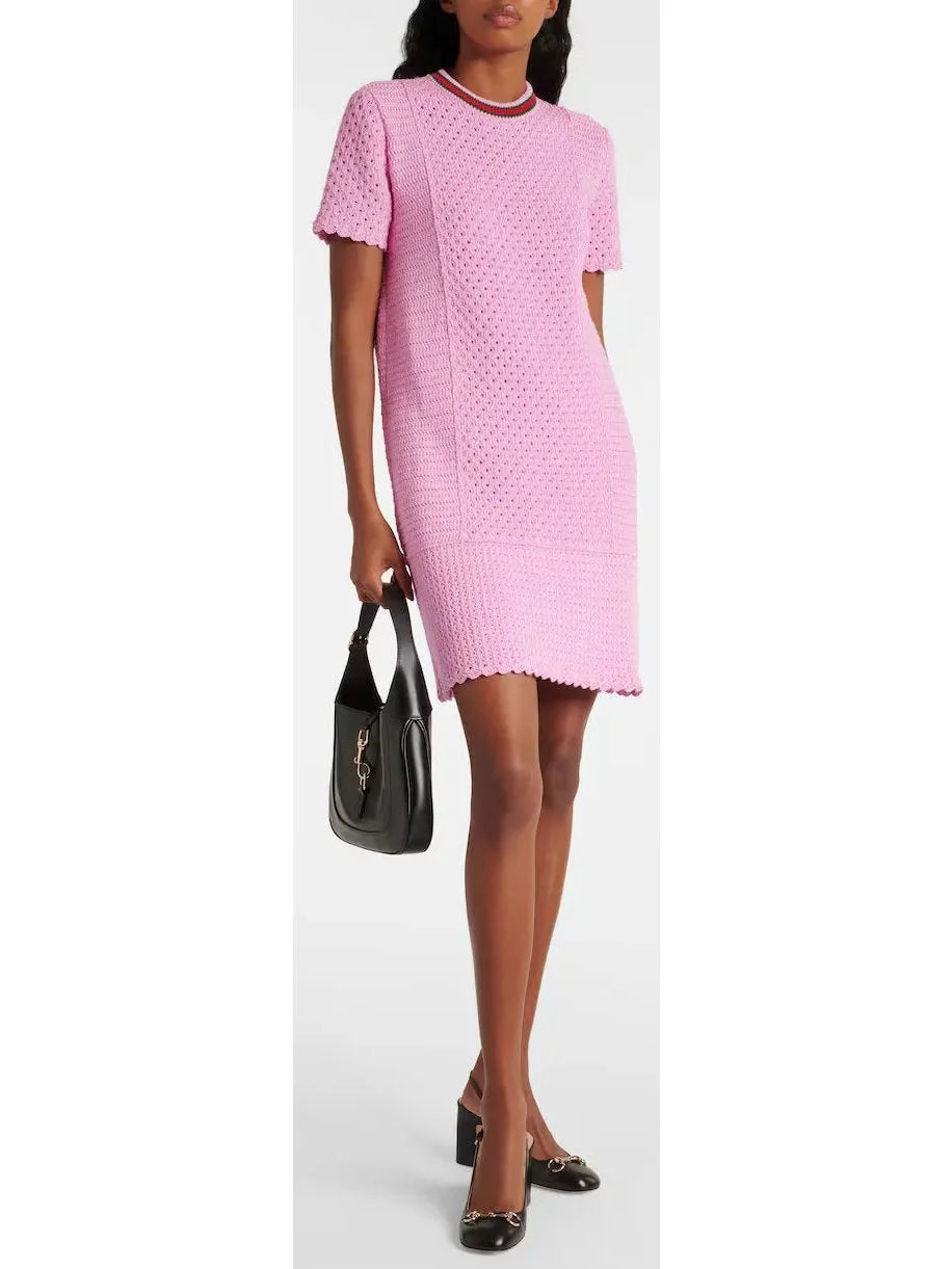 patterned maxi Mimi dresses for a bold statementCotton-Blend Open-Knit Pink Mini Dress