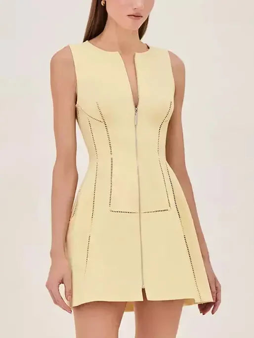 designer-inspired Mimi dresses for luxury on a budgetCut-Out Structured Zip-Front Mini Dress in Yellow