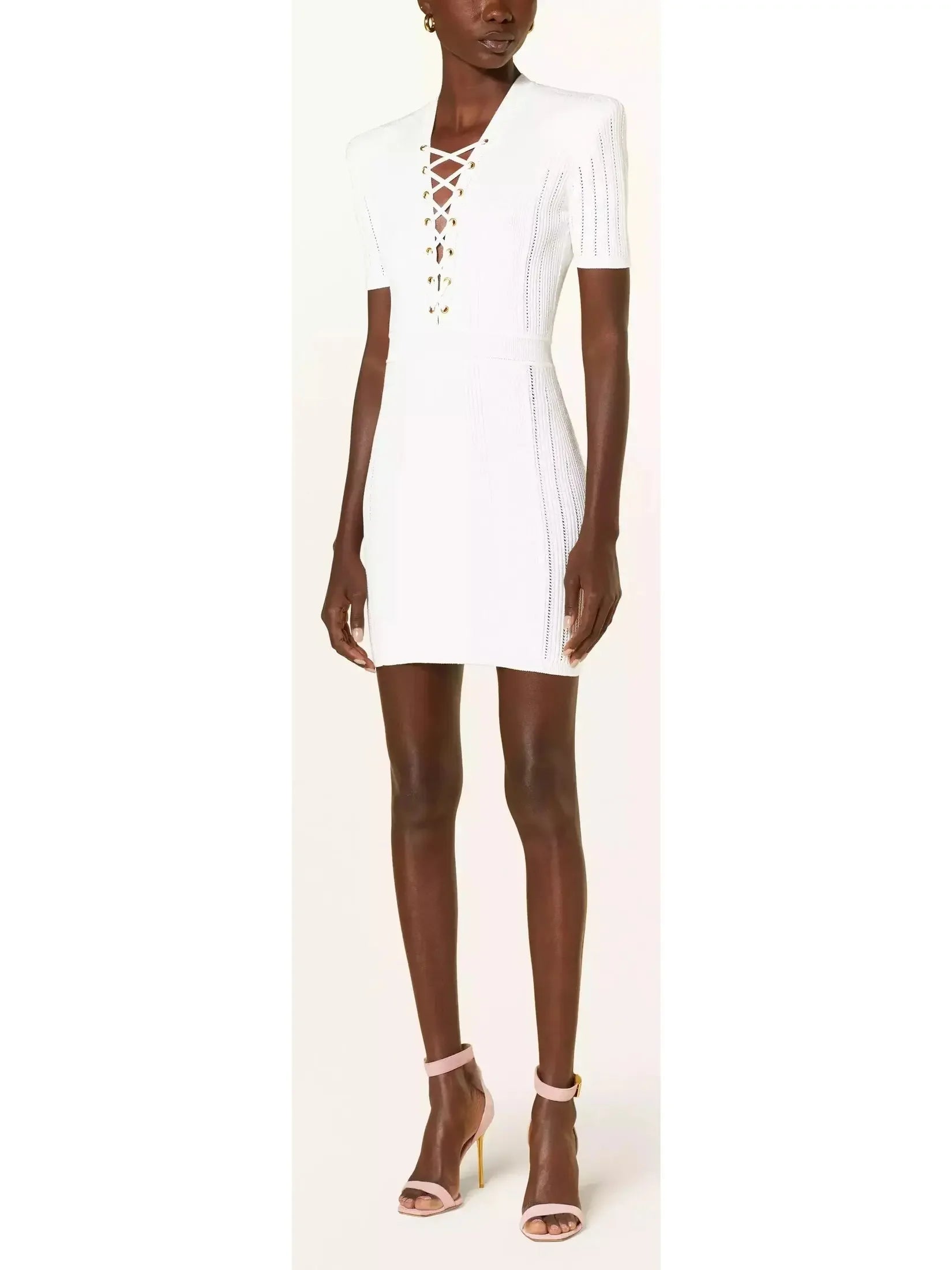 sustainable cotton Mimi dresses for eco-conscious fashionLace-Up Ribbed Knit White Mini Dress