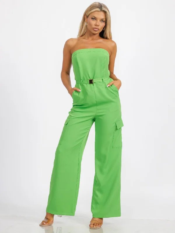 women's jumpsuits with pastel huesWOMEN'S SLEEVELESS SMOCK BELTED POCKETS WIDE LEG JUMPSUIT