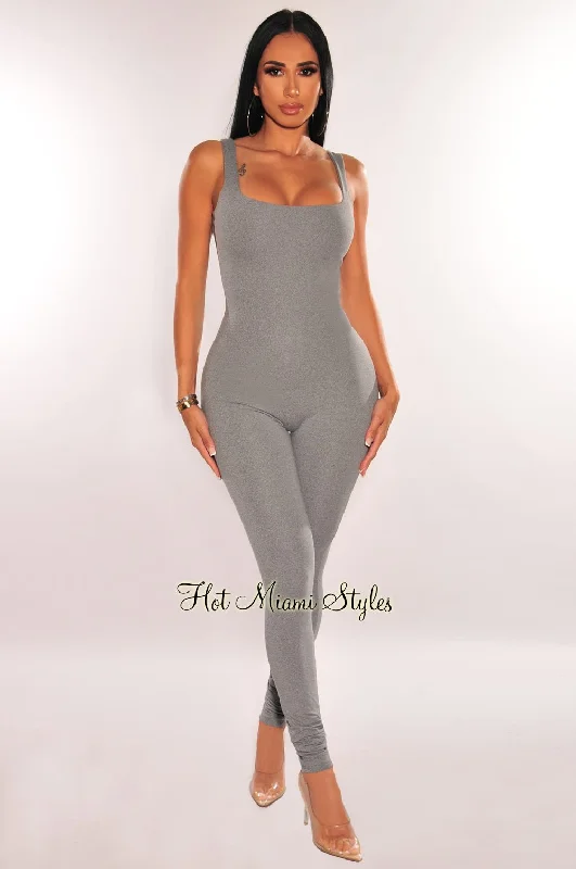 women's jumpsuits for travelHMS Essential: Gray Spaghetti Strap Perfect Fit Jumpsuit