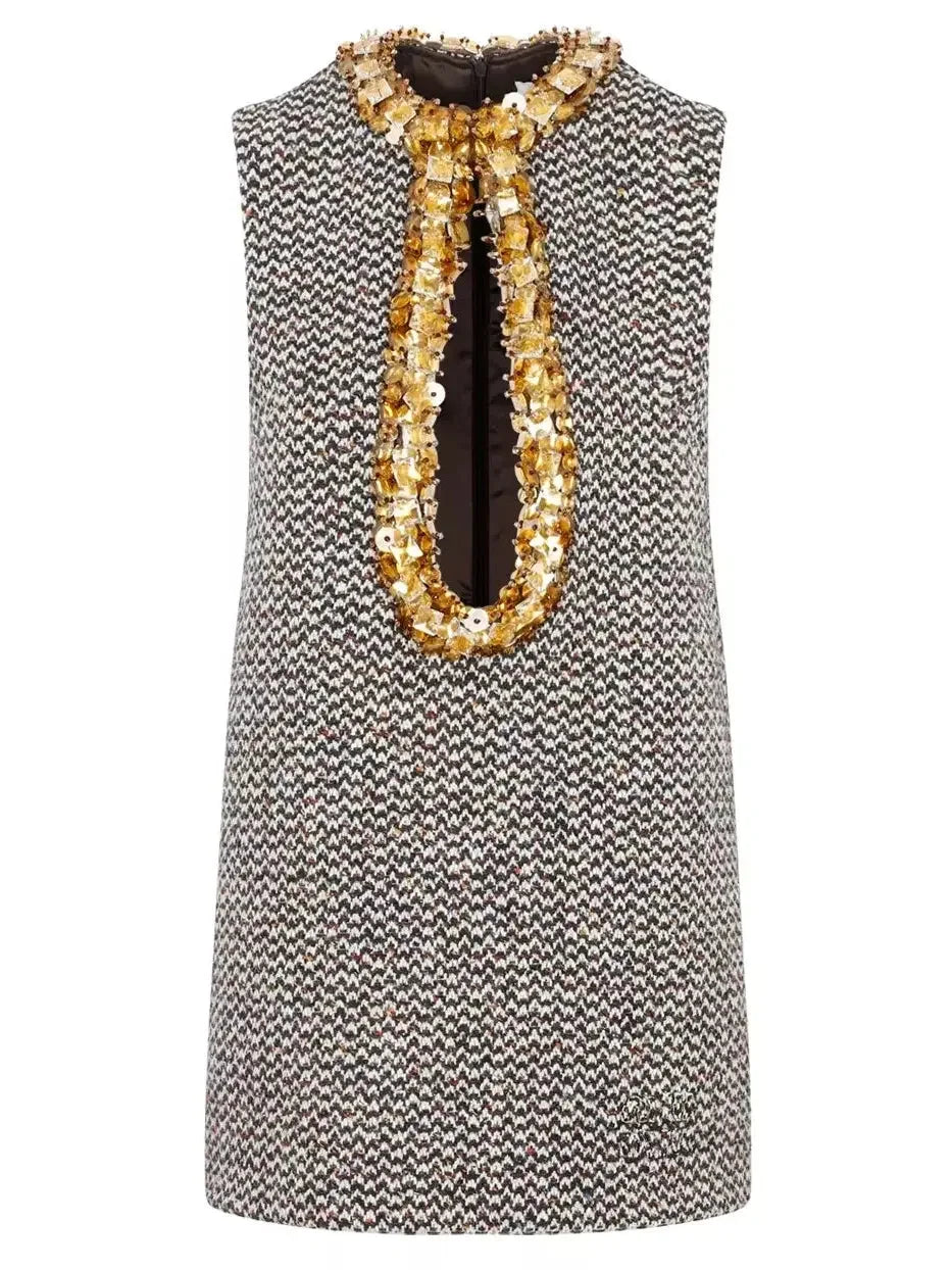 cotton Mimi dresses for summerEmbellished Boucle-Tweed Sleeveless Mini Dress