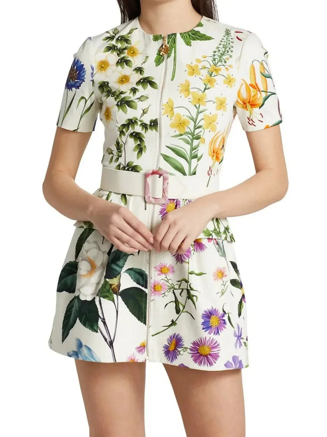 casual cotton Mimi dresses for daily wearFloral-Printed Embellished Mini Dress