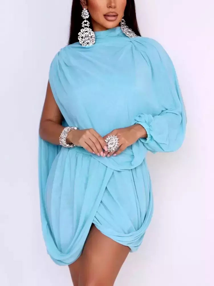 affordable Mimi dressesAsymmetric Draped Turquois Georgette Mini Dress