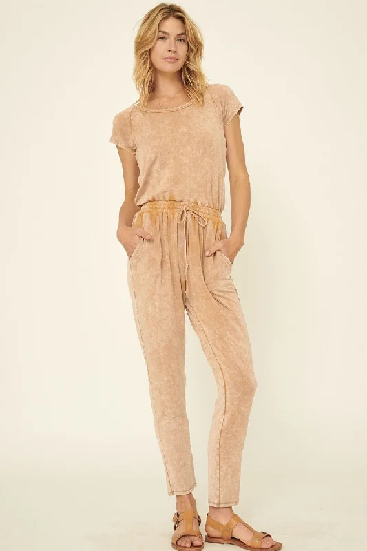 women's jumpsuits for apple-shaped bodiesMineral Washed Finish Knit Jumpsuit