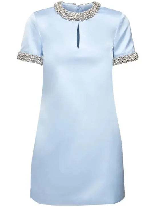 casual Mimi dresses onlineBlue Satin Embellished Mini Dress