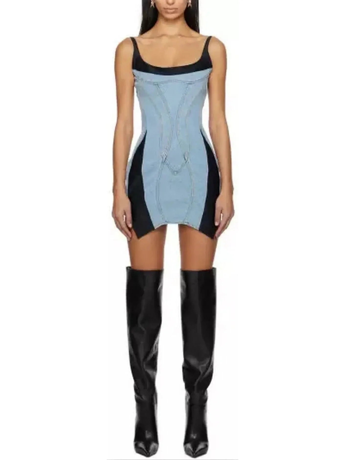 affordable Mimi dressesBlue & Black Paneled Denim Mini Dress