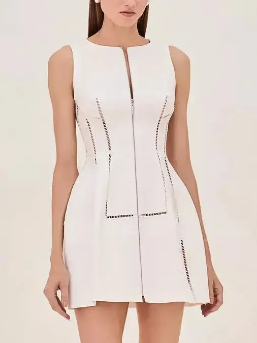 cute and flirty Mimi dresses for a playful touchCut-Out Structured Zip-Front Mini Dress in White