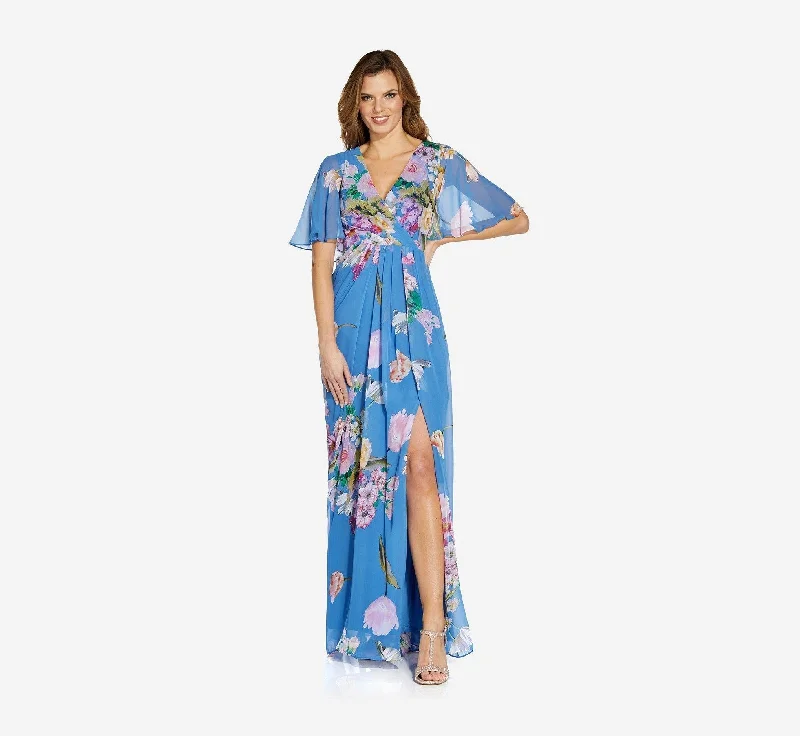 maxi dresses for travelAdrianna Papell AP1E207802 Long Floral Chiffon Dress