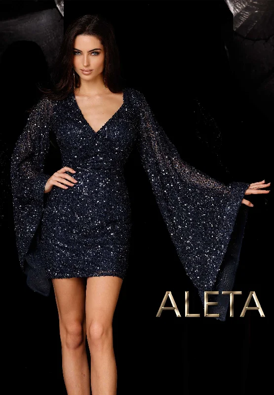 maxi party dressesAleta 747 Long Sleeve Homecoming Cocktail Short Sequin Dress