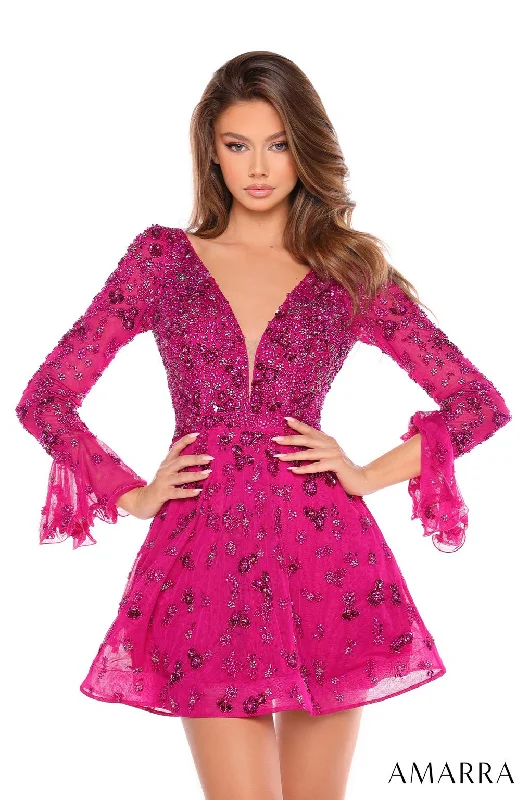 figure-flattering party dressesAmarra 88032 A Line Short Homecoming Long Sleeve Cocktail Dress